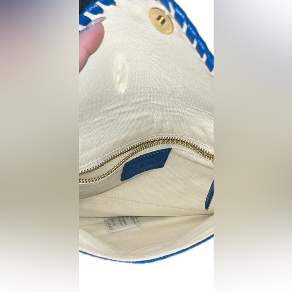 LAGGO Stitched Polka Blue Pebble Leather Envelope Clutch NWOT - Picture 3 of 6